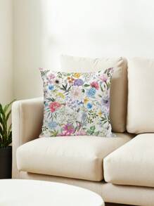 Colorful Flowers Pattern Throw Pillow Case, Spring/Summer Theme SoftCushion Cover For Home Decor, Easy To Clean, For Sofa, Outdoor, Terrace Tables, Chairs, And Cushions Decoration, Country Style