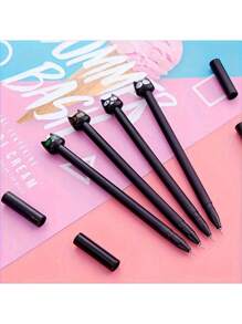 10 支凝胶笔可爱卡通黑猫凝胶笔 0.5 毫米黑色墨水笔，学生办公用品 - 黑色 - 查看 3