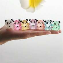 8pcs Luminous Colorful Resin Panda & Bamboo Sculpture, 2 Styles Glow-In-The-Dark Mini Panda Figurines, Handmade With Bamboo Stem, Multi-Functional Indoor/Outdoor Fairytale Garden Decor, Unique Home/Bedroom/Desk Decoration, Fun Party & Holiday Gift (Random Color & Style)