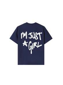 Tween Girl Casual Funny Print Crew Neck Short Sleeve T-Shirt, Summer Top - Navy Blue - View 4
