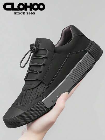  [Zapatos deportivos cómodos para todas las estaciones] Zapatos deportivos para hombre CLOHOO - Zapatos casuales cómodos y transpirables, suela de goma antideslizante, microfibra de imitación de piel, cordones elásticos, adecuados para todas las estaciones, estilo clásico, apropiados para el trabajo y el uso diario