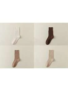 4 đôi tất cổ cao màu trơn không xương dành cho nữ, tất cổ cao màu trắng, thoáng khí, phù hợp mặc hàng ngày, sau sinh, mùa thu - Nhiều màu - Xem 14