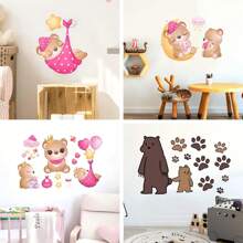 1 件卡通泰迪熊墙贴适用于儿童房间装饰，PVC 防水墙贴适用于家居装饰