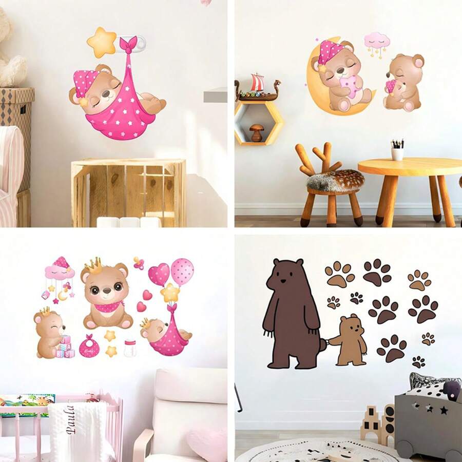 1 件卡通泰迪熊墙贴适用于儿童房间装饰，PVC 防水墙贴适用于家居装饰