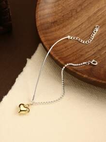 1pc S925 Sterling Silver Bracelet, Stylish Chain Gold Heart Pendant Minimalist Necklace, Personalized Charm Jewelry Gift For Women - Silver - View 7