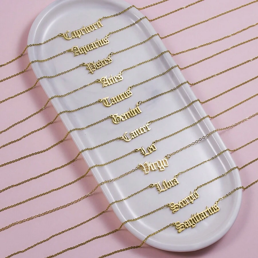 18K Gold Plated Customizable Zodiac Sign Necklace, Unique Design - Gold - View 1