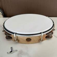 10-Inch Tambourine Double Row Stainless Steel Bells With Adjustment Tuning Tool Hand Clapper Drum Performing - Wood Grain - View 10