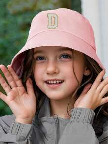 1顶字母A-Z可爱婴儿渔夫帽，男女童防晒巴拿马帽户外儿童配饰 - 粉色 - 查看 2