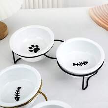New Ceramic Double Bowl With Iron Wire Stand, Cat/Dog Lover Gift And Dog/Cat Mom Love Pet Bowls For Cat Lover And Cat Mom Love And Dog Lover And Dog Mom Love, Dual-Purpose Cat/Dog Lover Gift And Dog/Cat Mom Love Pet Food And Water Bowls