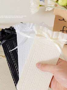 1 Pair Girls Bow Lace Trim Knee High Socks, Thin For Spring/Summer, Fits Girls Age 3-15, Unique For Matching And Everyday Wear