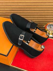 Casual Men's Pointed Toe Slip-On Loafers, Summer Korean Fashion Designer Style Low-Top Leather Shoes - Black - View 5