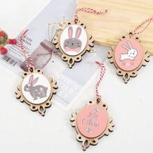 4 件复活节兔子木制挂饰复活节派对展示家居绘画装饰木片复活节装饰复活节装饰节日礼物 - 彩色 - 查看 4