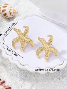 1 Pasang Anting Stud Bintang Laut Minimalis, Anting Gaya Pantai Laut yang Modis untuk Wanita - B-Emas - View 5