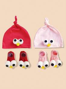1 Set Bebé 0-1 Años Sombrero Cute Ojos Grandes Multicolor, Set de Sombrero y Calcetines de Bebé, Lindo Set de Calcetines Princesa y Gorro de Primavera/Verano para Uso Diario Recién Nacido