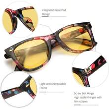 HYCHIC Night-Driving Anti Glare Glasses Yellow Polarized Lens For Foggy/Rainy/Cloudy/Nighttime - UV Protection - 多色花朵鏡框/黃色鏡片 - 查看 2