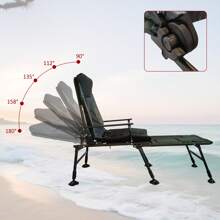 Camping Lounge Chair, Portable Folding Reclining Camping Chair With Adjustable Backrest For Indoor And Outdoor Camping Beach Hiking Fishing - Black,Green - View 8