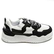 Women's Chunky Sole Sneakers | Comfortable Textured Laces - Black - View 2
