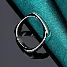 925 Silver Plated Smooth Round Square 5-10# Ring For Women Men Wedding Charm Engagement Party Fashion Jewelry - Silver - View 3