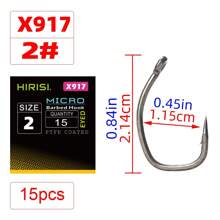 HIRISI Hirisi 15pcs Carp Fishing Hooks With Eye Micro Barb High Carbon Steel Fish Hooks PTFE Coated Fishing Accessories