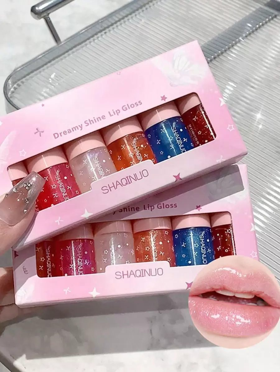 莎琪诺6件套梦幻唇彩套装盒胶囊唇油透明保湿滋润水光唇部护理