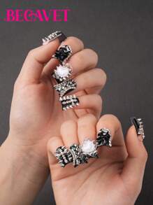 Y2K Begavet New 10Pcs Duck Nails Handmade Salon Quality Press On Nails Black Punk Nails Exclusive Design 3D Nails With 3D Charms, Suitable For Valentine, New Year Parties/Music Festival And Daily Wear Nail Supplies Nails - Black - View 4