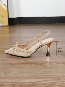 Summer Fashionable Elegant Women Apricot High Heels Pointed Toe Bow Decor Sandals Wedge Heels Closed Toe CUCCOO Brand Shoes