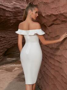 ADYCE Ruffle Ruffled Backless Bandage Bodycon Party Dress For Women, Cocktail Party Gown, Wedding Guest Dress - White - View 2