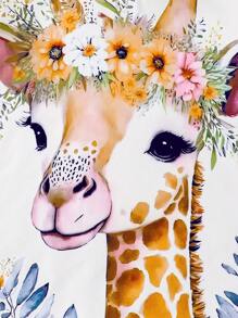 2pcs/Set Toddler & Young Girl Cartoon Deer Print Casual T-Shirt & Shorts Outfit, Fashionable Spring/Summer