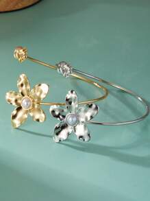 1PC Personalized Exaggerated Flowers Buds Bangle Geometric Metal Arm Cuff - Flower Armband - View 6
