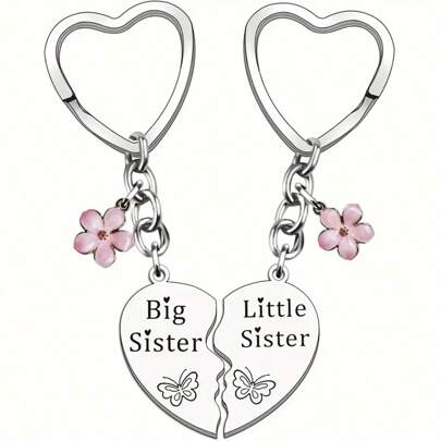 2er Set Schlüsselanhänger mit Liebe-Motiv für große und kleine Schwester - 2 Stück aus Edelstahl, perfektes Schwester-Geschenk zu Geburtstag & Weihnachten, passende Schlüsselanhänger als Auto-Accessoire, Taschenbaumler, Schulranzen-Anhänger, süß, Goth, Y2K