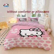 Sanrio Sanrio Hello Kitty Cute Cartoon Bedding Set - Single/ Twin/ Double Size, Soft & Breathable Duvet Cover With Zipper Closure And Pillowcases, No Comforter, Machine Washable - Ideal For Bedrooms And Camping