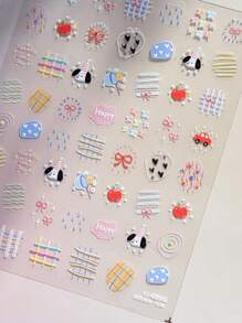 1 Piece Of 5D Relief Cartoon Nail Sticker, Cute Little Dog Bow, Flower Graffiti Lines, Self-Adhesive Nail Sticker, DIY Nail Charm, Stickers