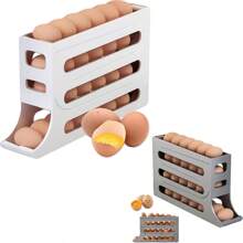 1 pieza Dispensador automático de huevos - Material de PP, apto para almacenamiento y organización en la puerta lateral del refrigerador, cestas, cajas y recipientes del hogar, horneado, rollos de huevo, bandejas de huevo, rejillas de enfriamiento