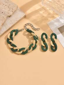Set de pulsera y aretes de cadena con acrilico estilo de pintura de caucho en color caramelo, accesorios de moda como regalo para el Día de San Valentín, mamá, madre, Día de la Madre