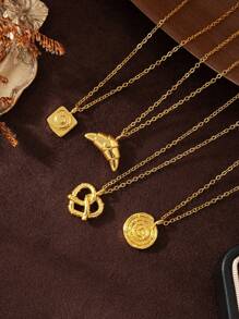 1Pc Casual And Fashionable Imitation Food Shaped Golden Bread Pendant Necklace, Electroplated 18K Gold, Suitable For Daily And Party Wear, Women's Jewelry Gift - Gold - View 1