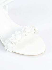 女式粗跟露趾橡胶带凉鞋，带蕾丝边，优雅时尚，百搭舒适