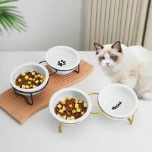 New Ceramic Double Bowl With Iron Wire Stand, Cat/Dog Lover Gift And Dog/Cat Mom Love Pet Bowls For Cat Lover And Cat Mom Love And Dog Lover And Dog Mom Love, Dual-Purpose Cat/Dog Lover Gift And Dog/Cat Mom Love Pet Food And Water Bowls