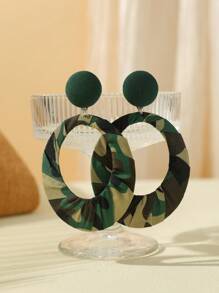 1 Pair Handmade Bohemian Vintage Camouflage Fabric Oval Exaggerated Drop Earrings, Suitable For Casual & Holiday Outfit