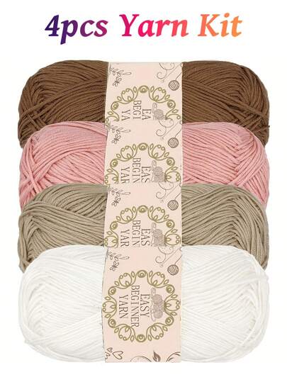 4 件装柔软腈纶纱线绞纱 - 100% 腈纶，蓬松柔软，适合初学者钩针项目 - 非常适合帽子、手套、衣服、毛毯 - 多种颜色（米色、奶油色、黄色），钩针纱线