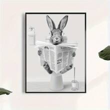 1pc Easter Humor Charming Bunny Reading Newspaper Canvas Art Poster, Wall Decoration For Bathroom, Bedroom, Kitchen, Living Room, Office And Cafe, Perfect Room Decoration Gifts Birthday Graduation