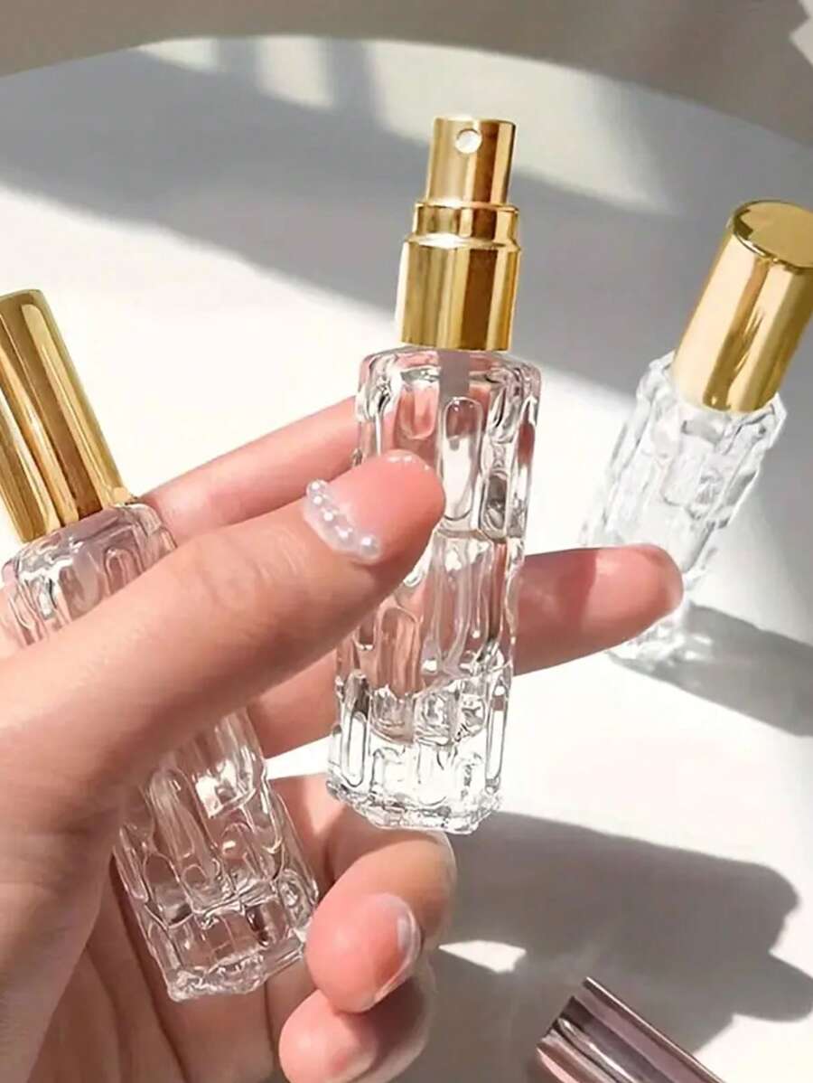 4个便携式DIY化妆品收纳瓶，10毫升优雅可重复灌装透明旅行香水瓶 - 艺术瓶盖，非常适合装爽肤水，随时随地享受美容护理，完美的旅行配件，旅行必备品，学习用品，假日露营必备品，迷你度假香水，女士香水，男士香水，海滩旅行必备品，暑期学习用品，返校用品 - 彩色 - 查看 1