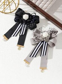 1pc Elegant Style Lace Embroidery Pearl Big Bow Fabric Brooch, Luxurious Jewelry Brooch/Pin, Gift For Date/Everyday Wear