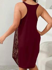 Camisola de Renda com Decote Redondo e Costas Abertas, Estilo Europeu e Americano, Plus Size, Vestimenta Casual para Casa, Primavera/Verão