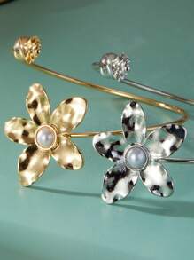 1PC Personalized Exaggerated Flowers Buds Bangle Geometric Metal Arm Cuff - Flower Armband - View 7