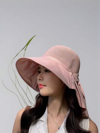 1 件女士户外防紫外线宽边可转换渔夫帽，时尚带马尾辫孔，春夏