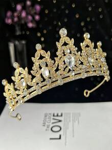 GCGIGUI 1pc Bride Gold Color Rhinestone Headpiece, Crystal Wedding Tiara Crown, Princess Birthday Adult Crown, High-End. Festival,Party - Gold - View 5