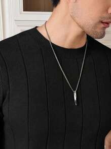 Men's Solid Color Short Sleeve Knit Vertical Striped Crew Neck Top, Old Money Style