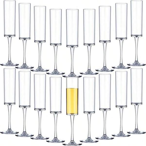 2pcs/6pcs/8pcs/12pcs/16pcs Set Minimalist Champagne Flutes, Unbreakable Plastic Champagne Glasses, 6oz Reusable Elegant Stemware For Wedding, Birthday, Party, Celebration, For Outdoor, Camping, Gift For Father