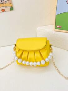 1 pezzo Borsa a tracolla/messenger di moda e dolce con catena e perle, borsa da donna con plissettatura, versione coreana, borsa carina, design plissettato in PU con perle, colori uniti di alta qualità, adatta per lo shopping quotidiano, feste di compleanno, elegante e carina borsa a tracolla con catena, regalo per parenti e amici - Borsa a tracolla plissettata con perle - Visualizzare 7