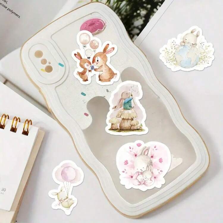 46 unidades Pegatinas de conejitos lindos, apropiadas para portátil, botella de agua, computadora y teléfono, regalo de Pascua, suministros escolares, de vuelta a la escuela papelería manualidades libro de sticker estikers - Multicolor - Añade 6